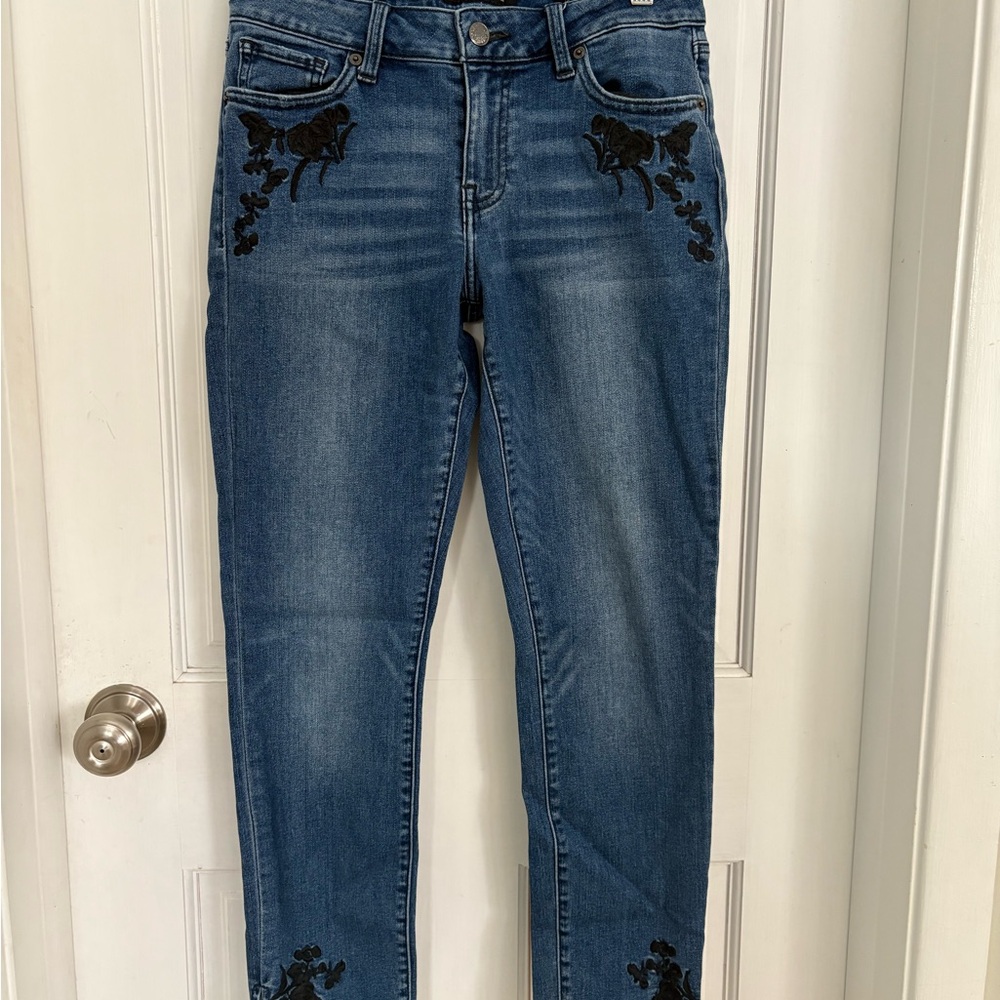Lucky Brand Blue Skinny Jeans with Black Embroidery
